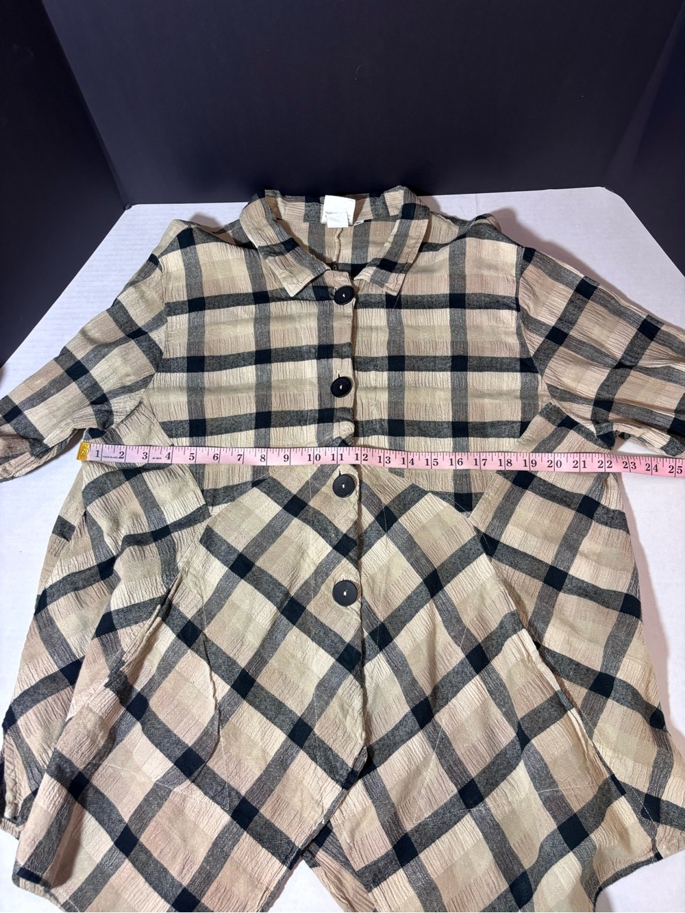 Mill Valley Hobo Shirt XL asymmetric button-down plaid shirt Lagenlook Artsy - Picture 10 of 11